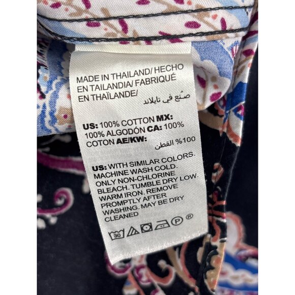 Chico's No-Iron Paisley Long Sleeve Button Up Cotton Shirt Black Sz 3 (16) XL - Picture 5 of 5